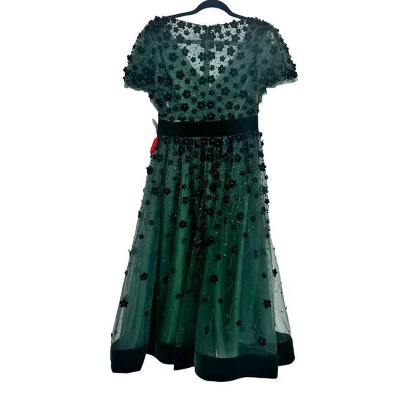 Mac Duggal Embellished Velvet Hem Midi Dress Emerald Size 6 NWT - Picture 7 of 12